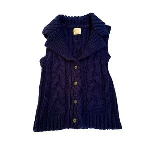 Quiksilver Size S Sweater Vest Cable knit Dark Blue Shawl Neck Chunky Knit Cozy